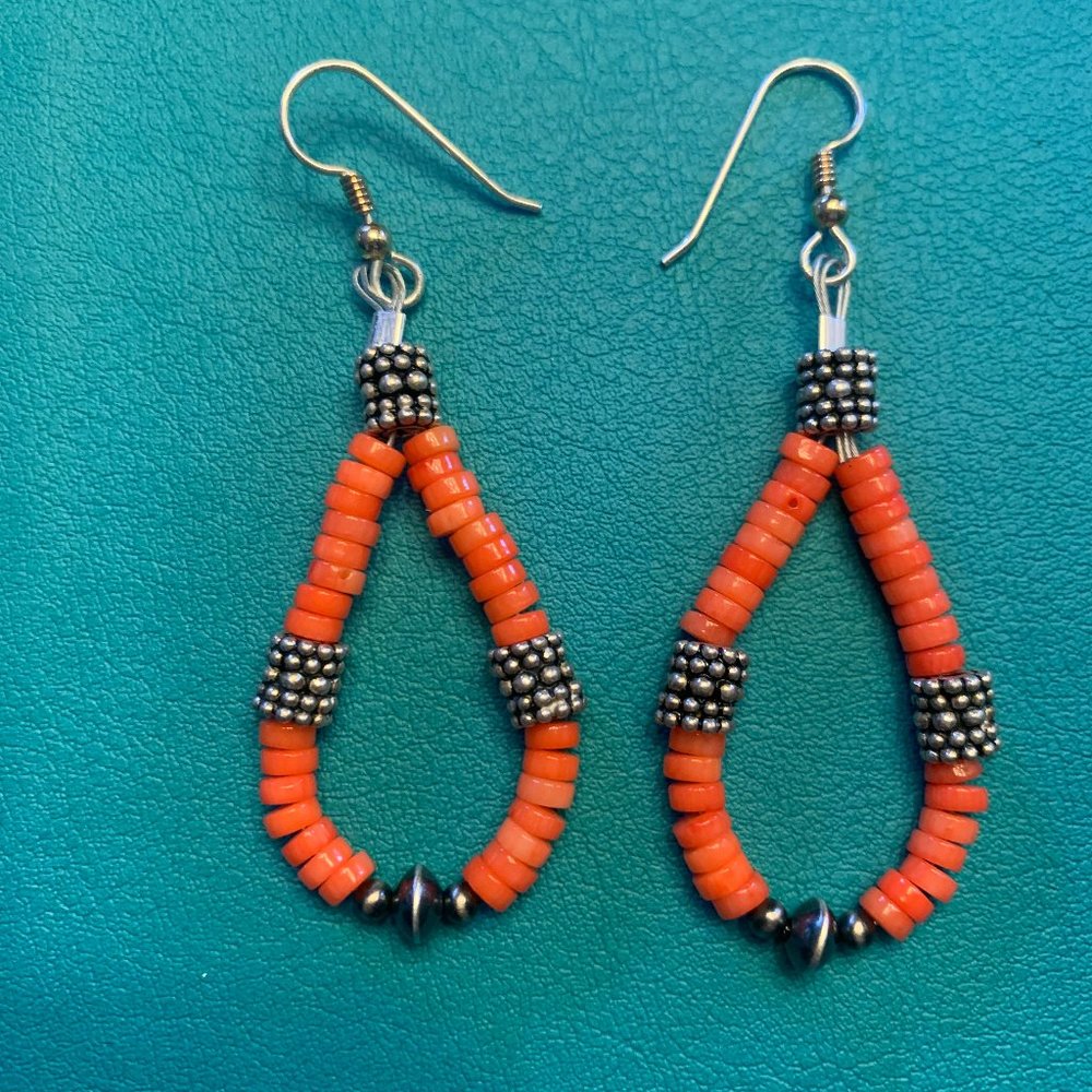 Salmon color shell heishi earrings